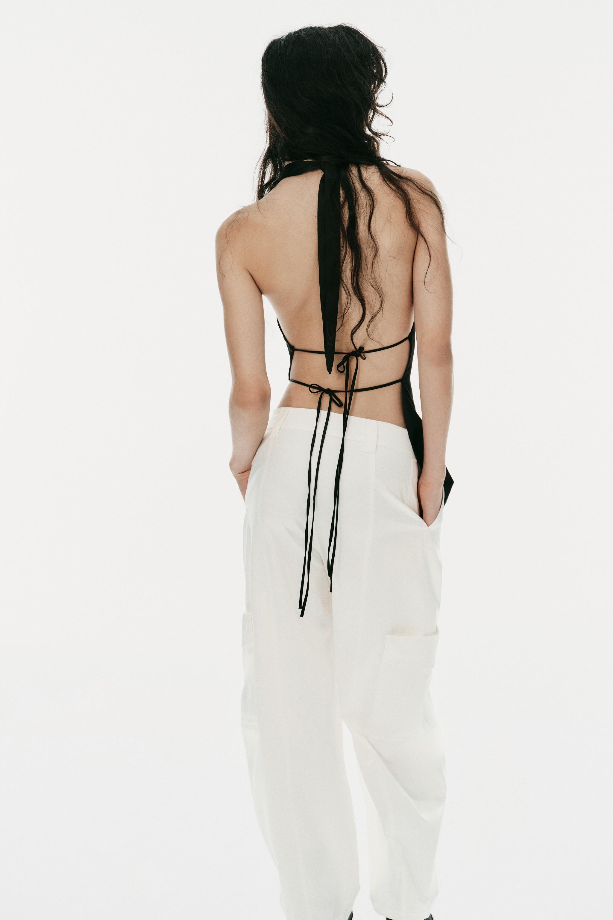 ANIMAL PRINT ASYMMETRIC SATIN HALTER TOP
